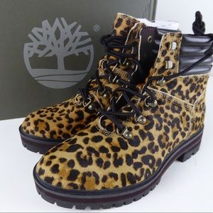 Timberland London Square Cheetah Print Lace Up Leather Boots Dyed Haircalf NIB